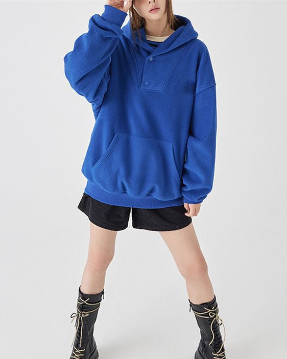 Women Autumn Polar Fleece Pullover Loose Fit Long Sleeves Multiple Colors