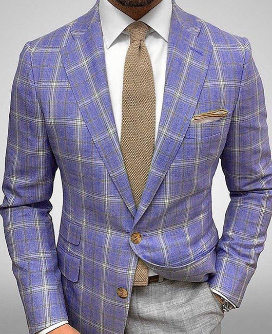 Men Blazer Slim Fit Vertical Stripe Two Button Closure