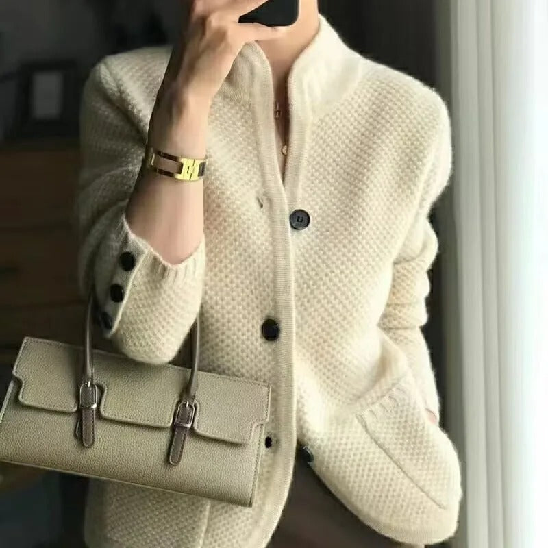 Women Knit Cardigan High Neck Long Sleeves Lightweight Layer