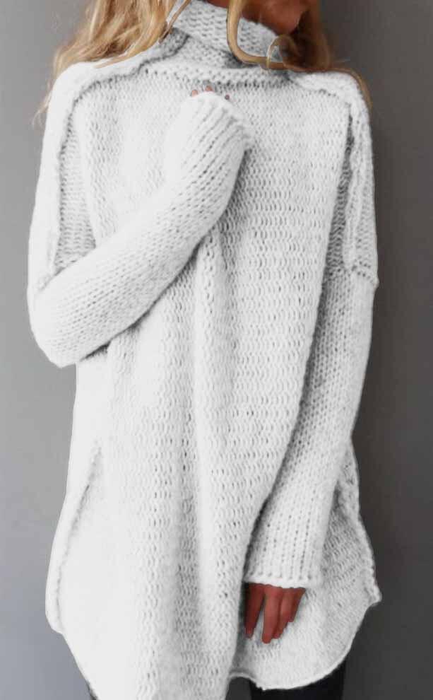 Women Knit Sweater Draped Collar Long Sleeve Three-Needle Stitching Pullover