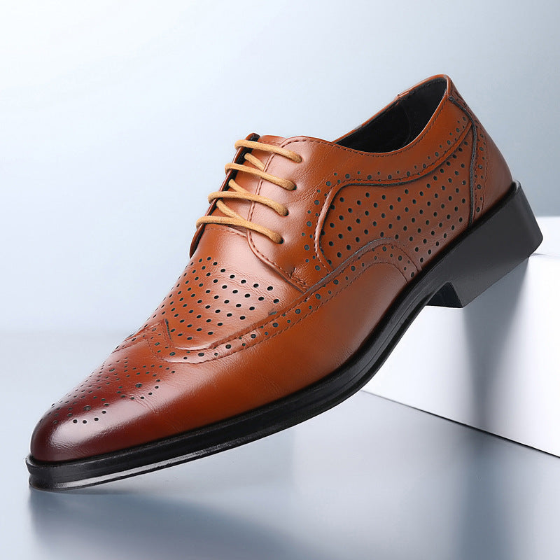 Men’s Spring Low Top Dress Shoes Carved Upper Rubber Sole