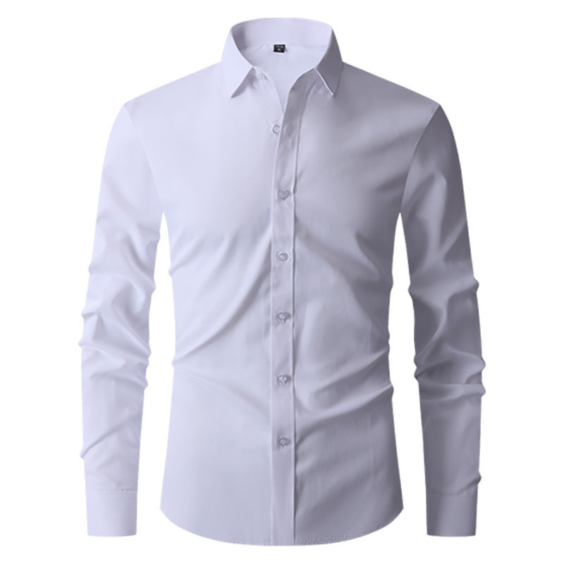 Men’s Spring Slim Fit Long Sleeve Shirt Four-Way Stretch Color-Block