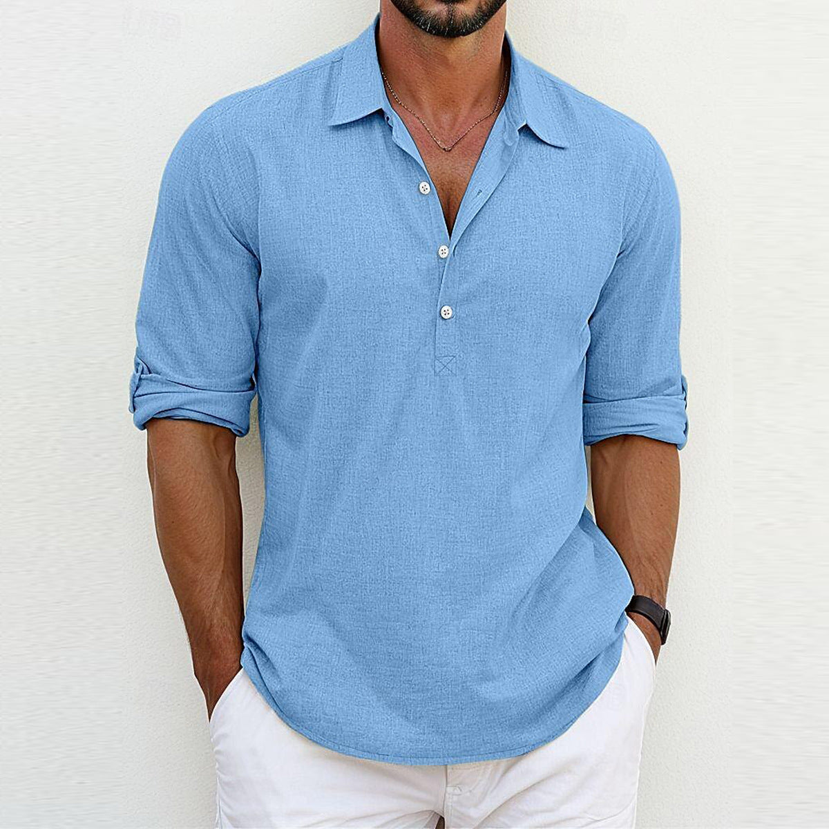 Men’s Long Sleeve Polo Collar Shirt Loose Fit Pullover