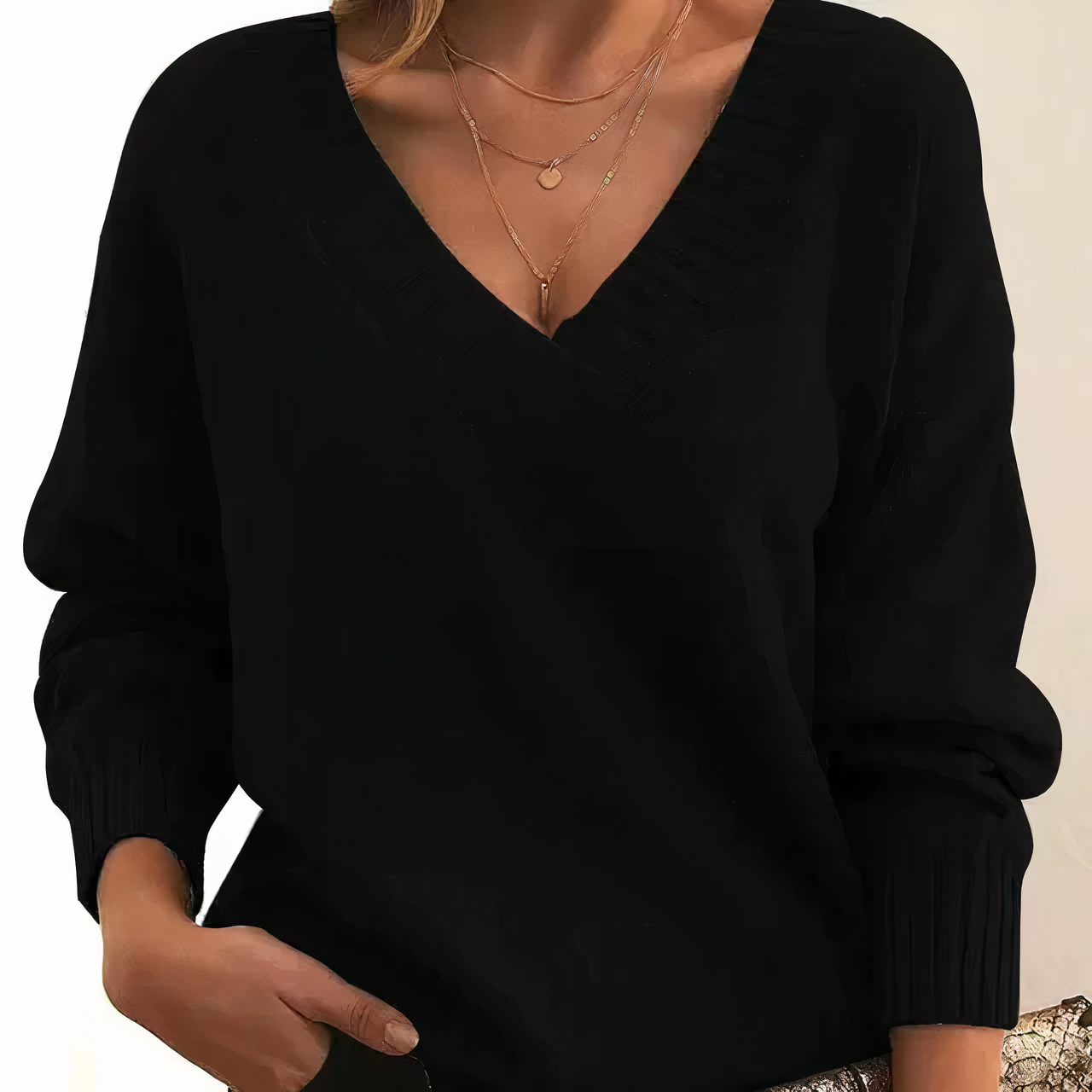 Women Sweater V-Neck Relaxed Fit Soft Knit Long Sleeves