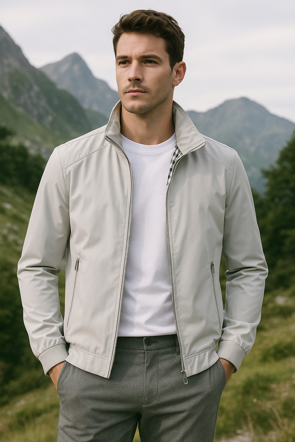 Men Summer Windproof Jacket With Zipper Closure And Inner Lining