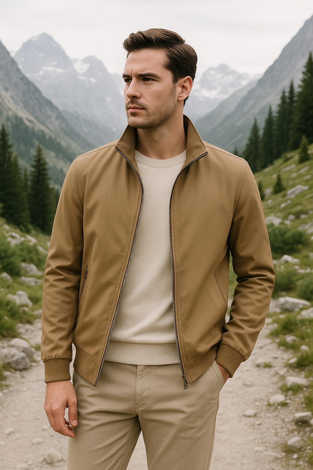 Men Summer Windproof Jacket With Zipper Closure And Inner Lining