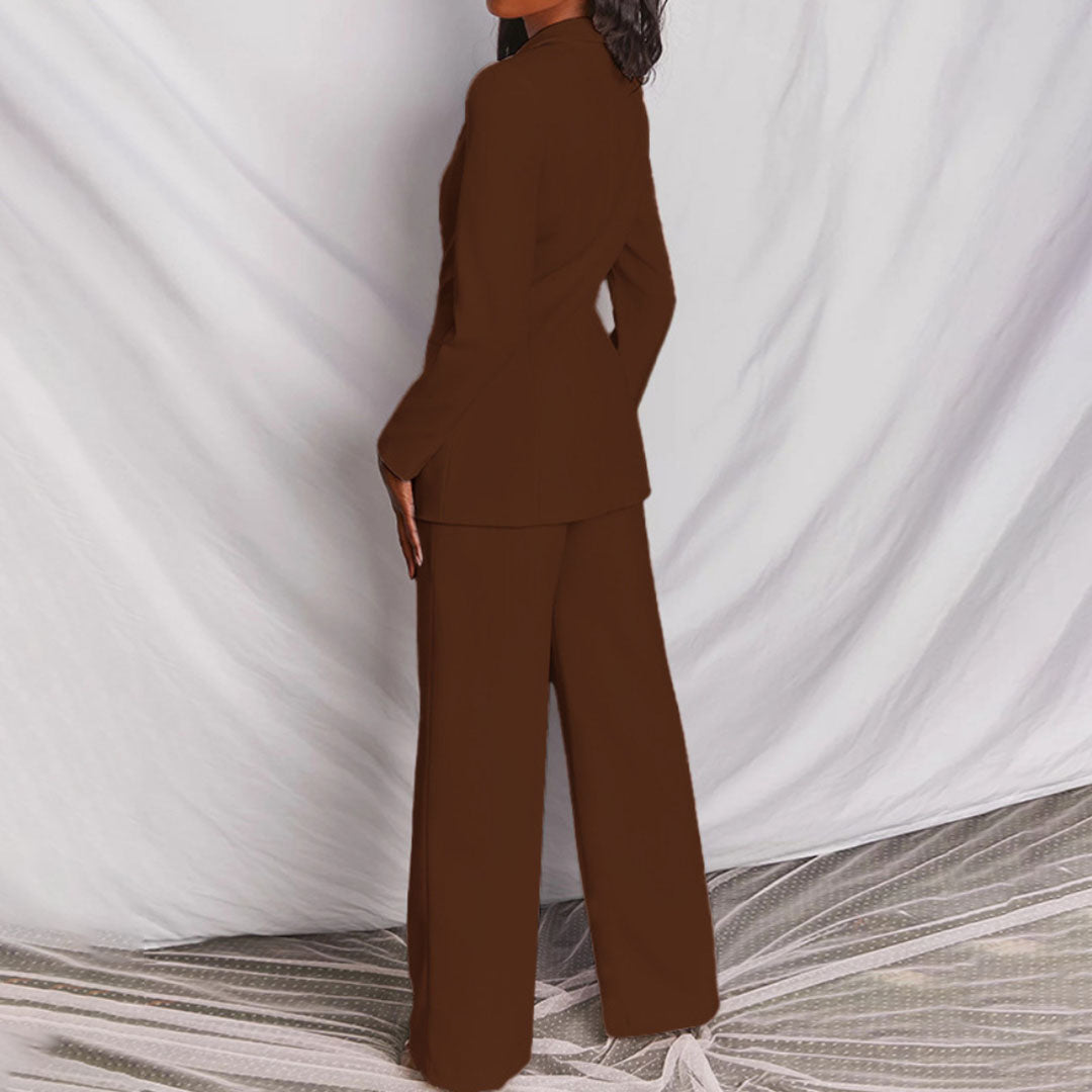Woman Spring Blazer and Trousers Set with Tailored Blazer and Straight-Leg Trousers