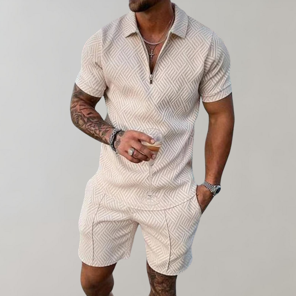 Men Summer Set Polo Shirt And Shorts Two-Piece Lightweight Outfit