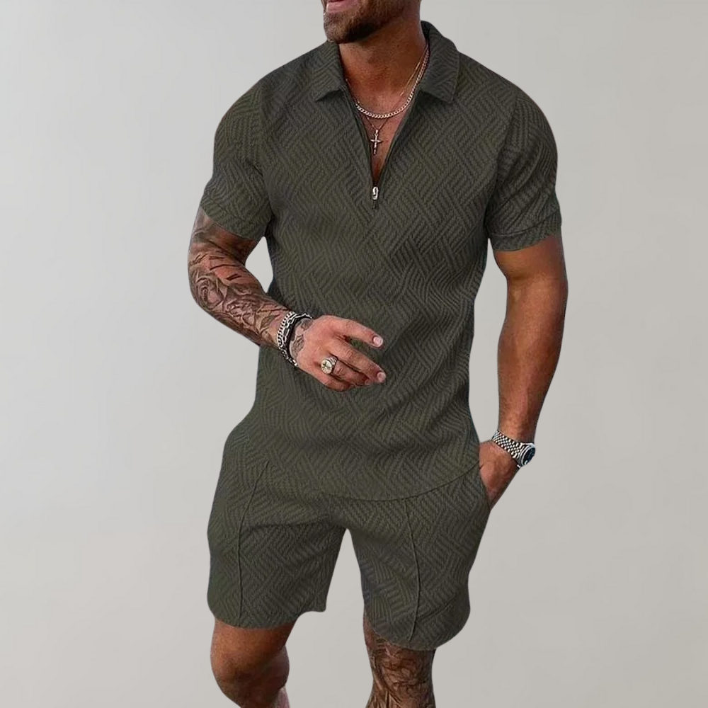 Men Summer Set Polo Shirt And Shorts Two-Piece Lightweight Outfit