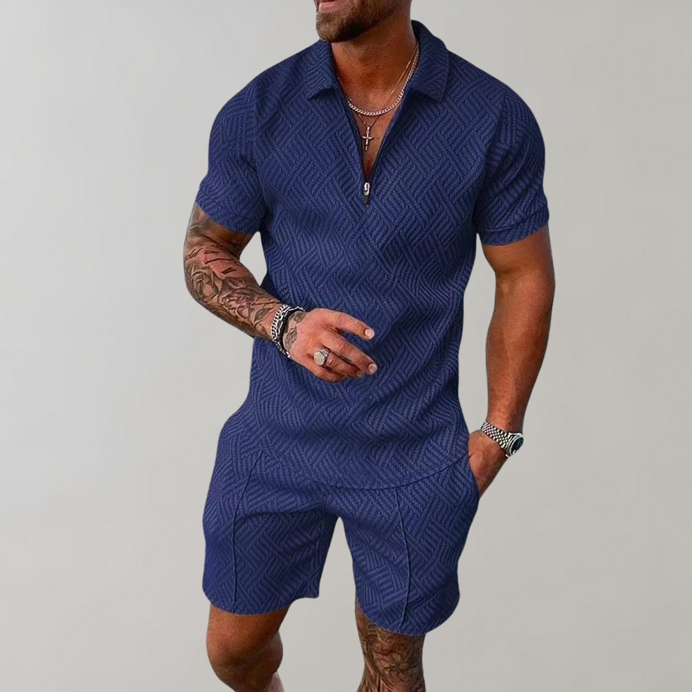 Men Summer Set Polo Shirt And Shorts Two-Piece Lightweight Outfit