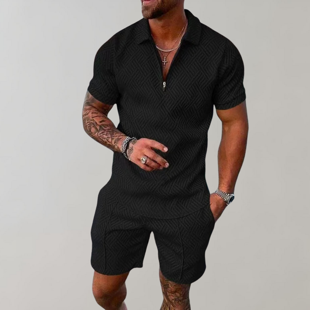 Men Summer Set Polo Shirt And Shorts Two-Piece Lightweight Outfit