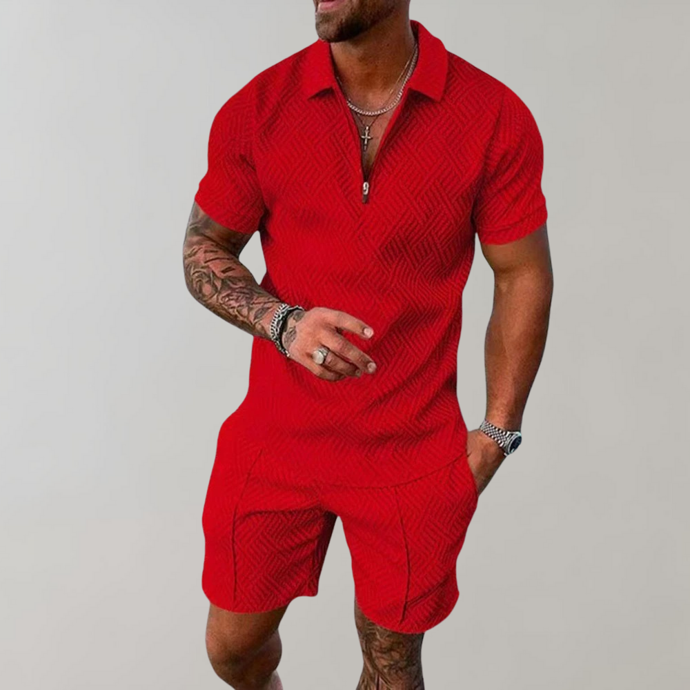 Men Summer Set Polo Shirt And Shorts Two-Piece Lightweight Outfit