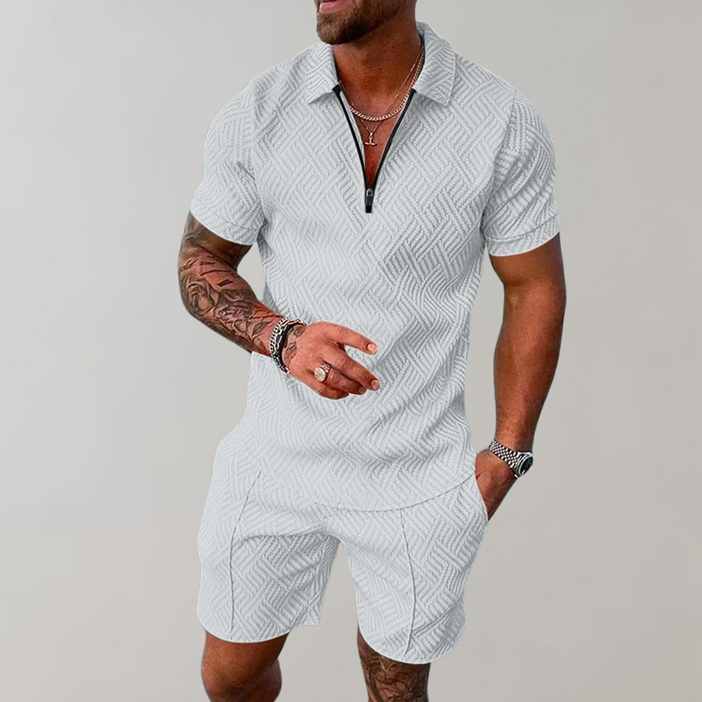 Men Summer Set Polo Shirt And Shorts Two-Piece Lightweight Outfit