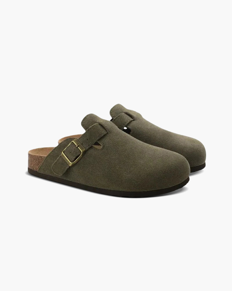 Men Slip-On Clogs With Suede Upper And Leather Insole