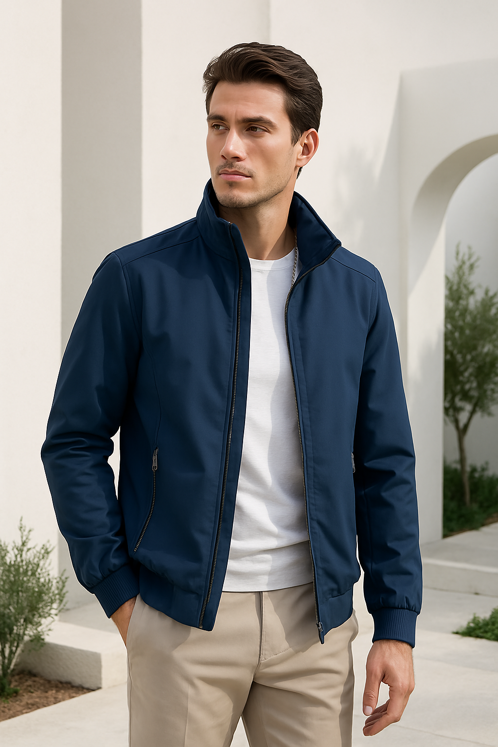 Men Summer Windproof Jacket With Zipper Closure And Inner Lining