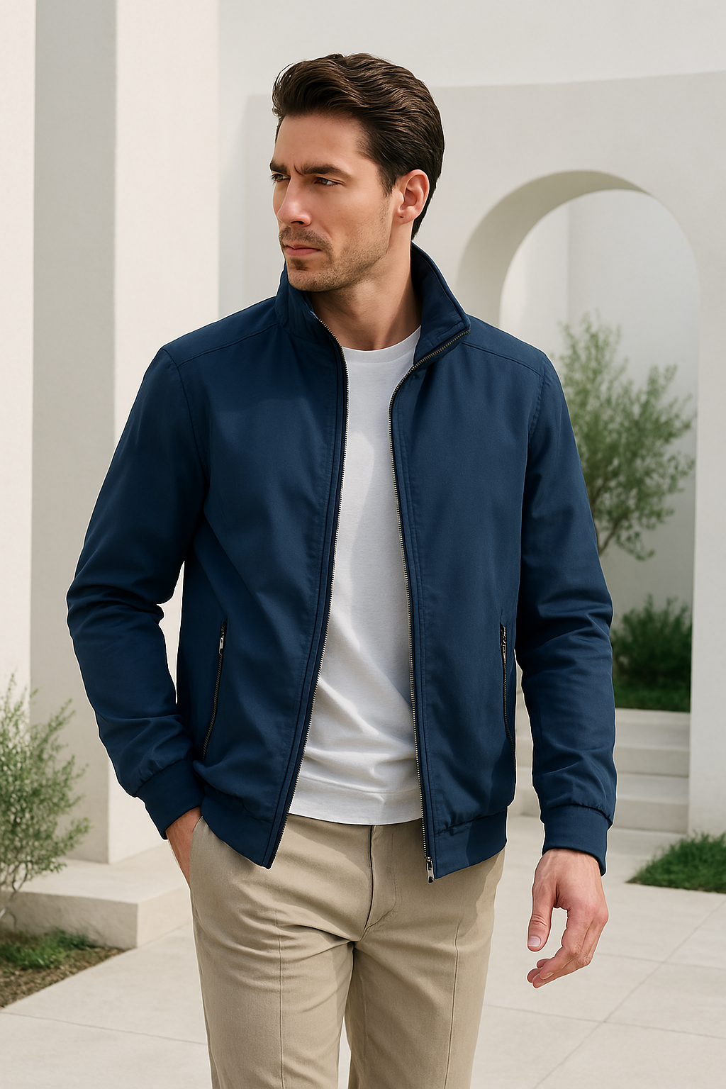 Men Summer Windproof Jacket With Zipper Closure And Inner Lining
