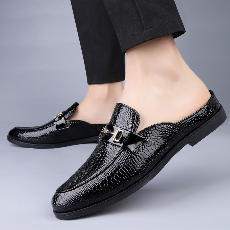 Men Summer Loafers Microfiber Upper Patent Finish Metal Accent Slip-On Low Heel