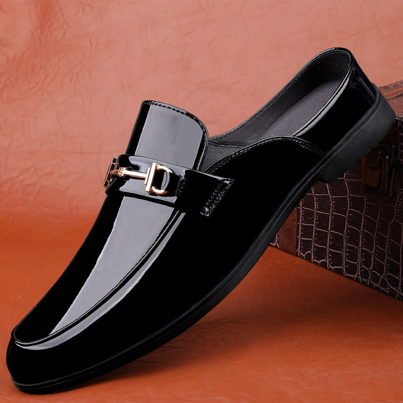 Men Summer Loafers Microfiber Upper Patent Finish Metal Accent Slip-On Low Heel
