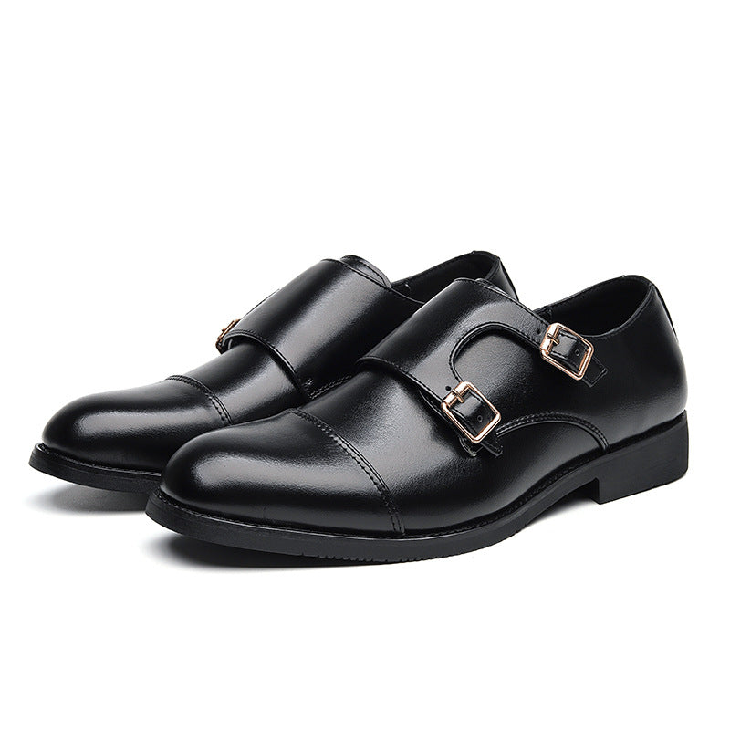 Male Business Shoes Pointed Toe Slip-On Low-Top Rubber Sole Design