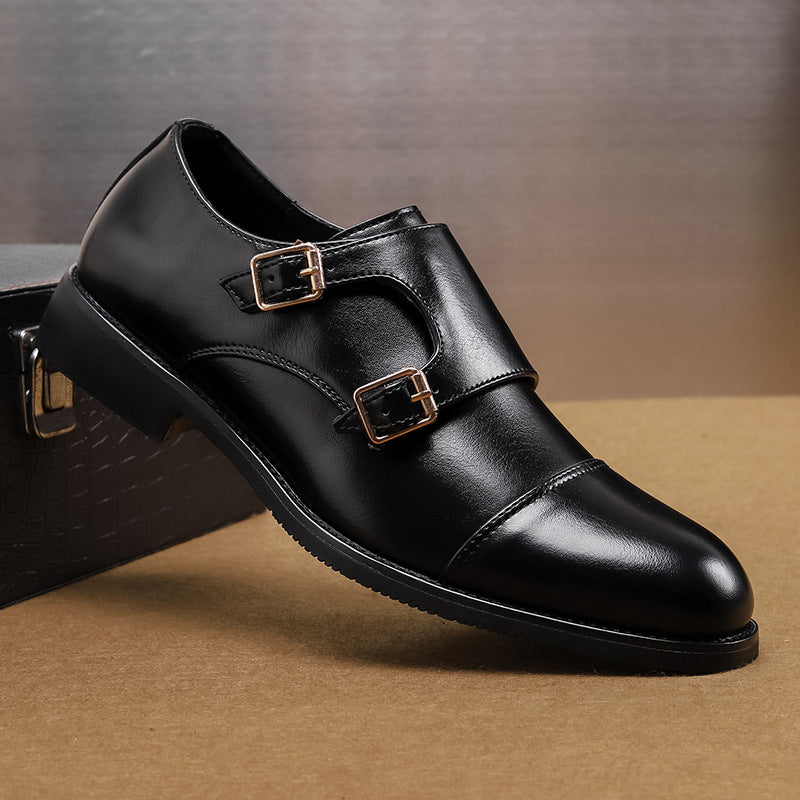 Male Business Shoes Pointed Toe Slip-On Low-Top Rubber Sole Design