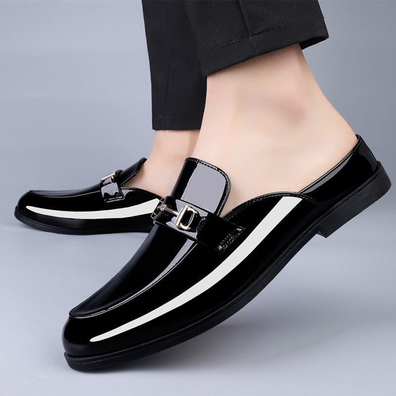 Men Summer Loafers Microfiber Upper Patent Finish Metal Accent Slip-On Low Heel
