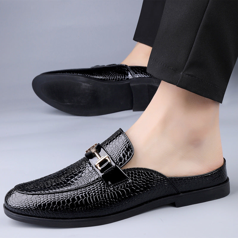 Men Summer Loafers Microfiber Upper Patent Finish Metal Accent Slip-On Low Heel