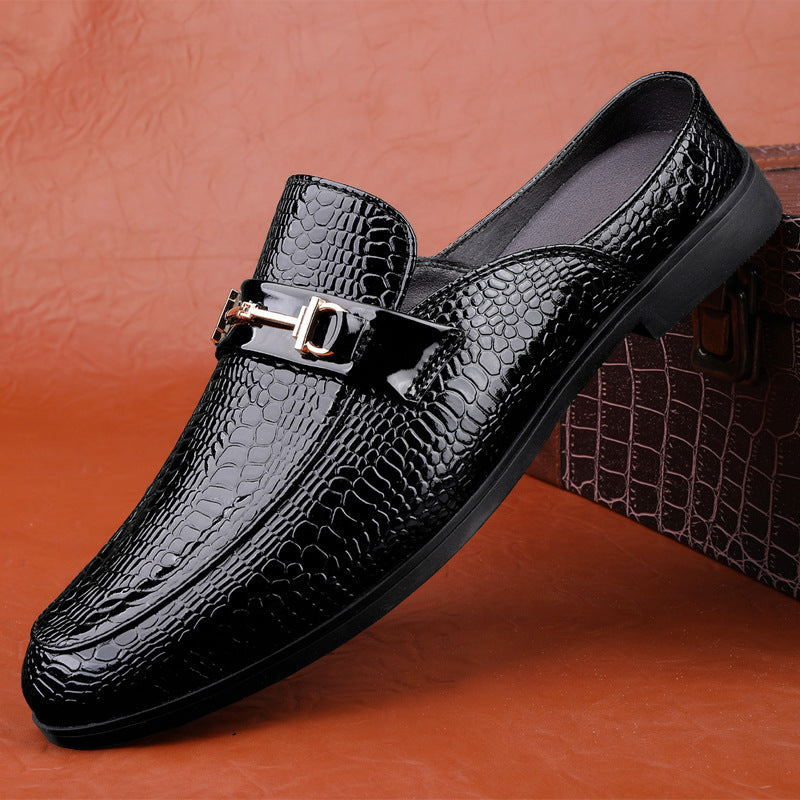 Men Summer Loafers Microfiber Upper Patent Finish Metal Accent Slip-On Low Heel