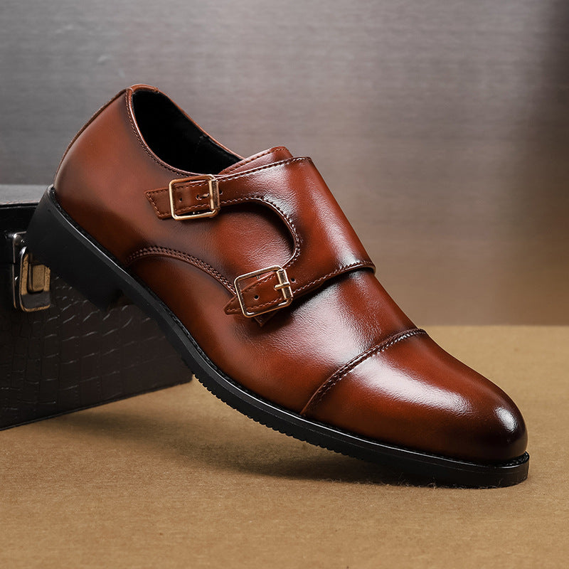Male Business Shoes Pointed Toe Slip-On Low-Top Rubber Sole Design
