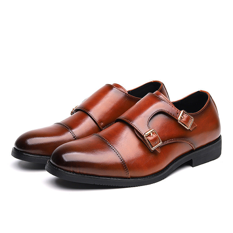 Male Business Shoes Pointed Toe Slip-On Low-Top Rubber Sole Design