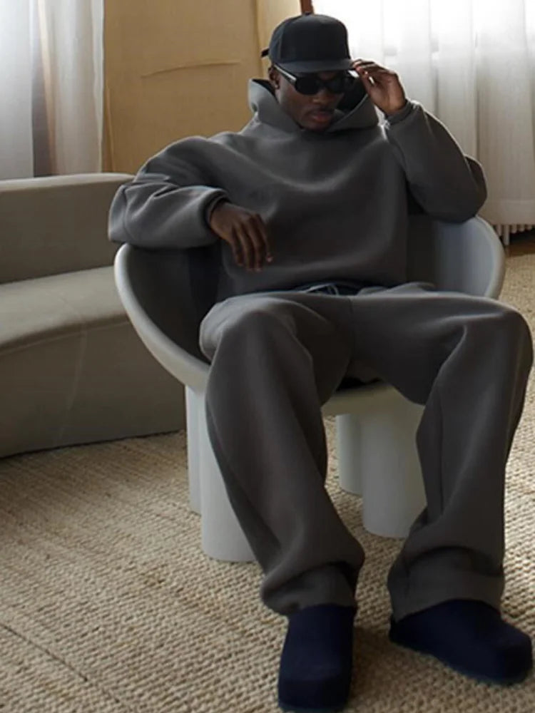 Men Hoodie Jogger Set Oversized Fit Two-Piece Long Sleeve