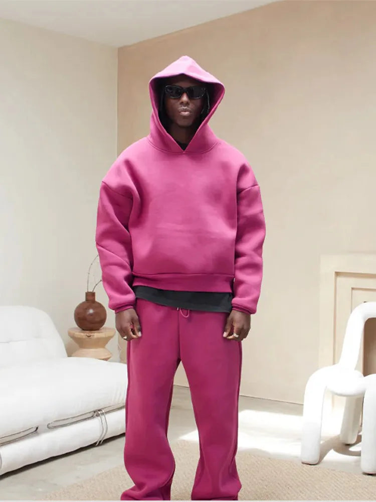 Men Hoodie Jogger Set Oversized Fit Two-Piece Long Sleeve