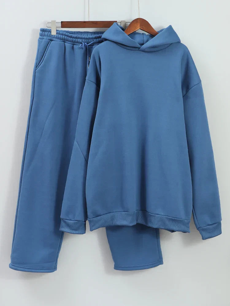 Men Hoodie Jogger Set Oversized Fit Two-Piece Long Sleeve