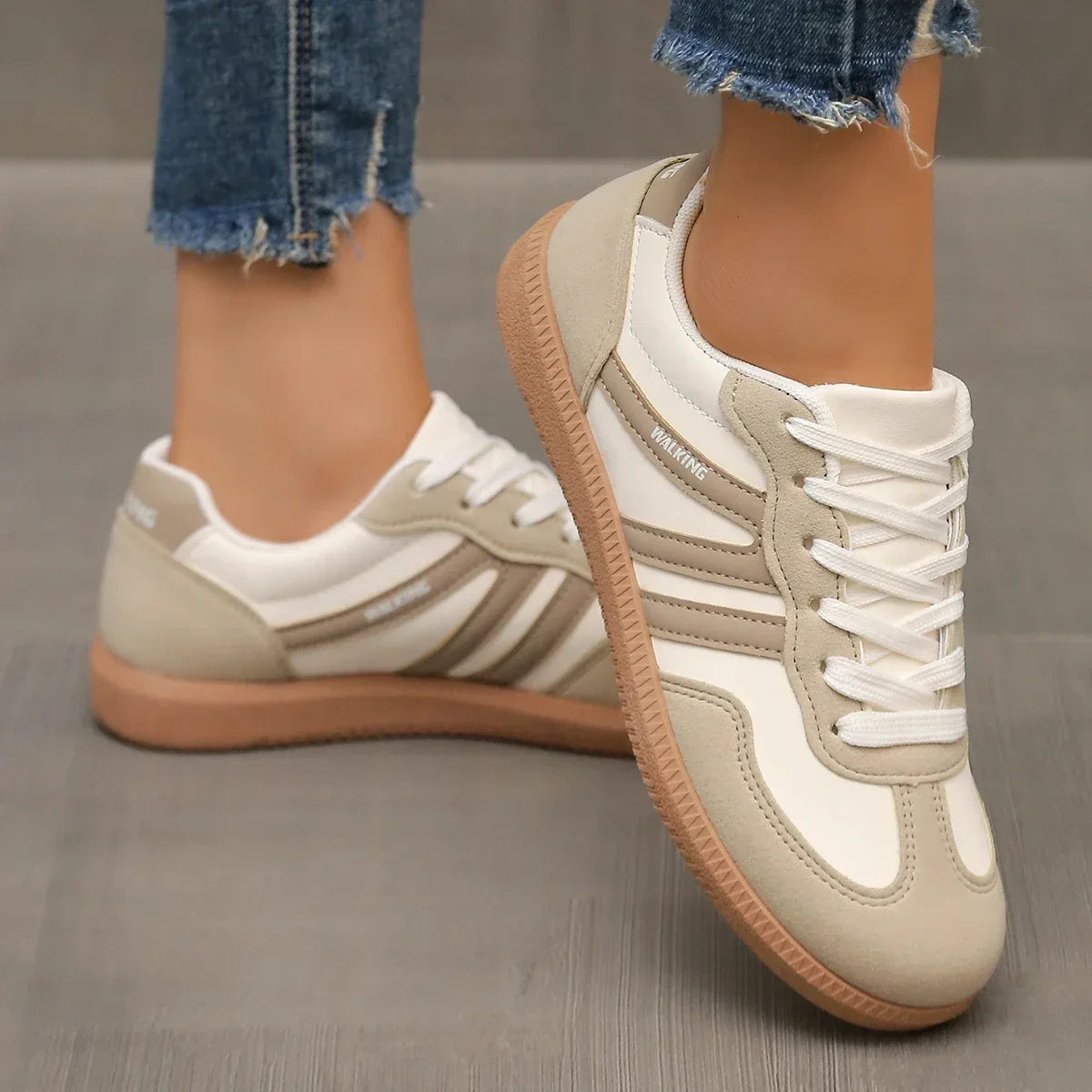 Women Walking Sneakers Breathable Mesh Upper With Cushioned Sole And Lace-Up Closure