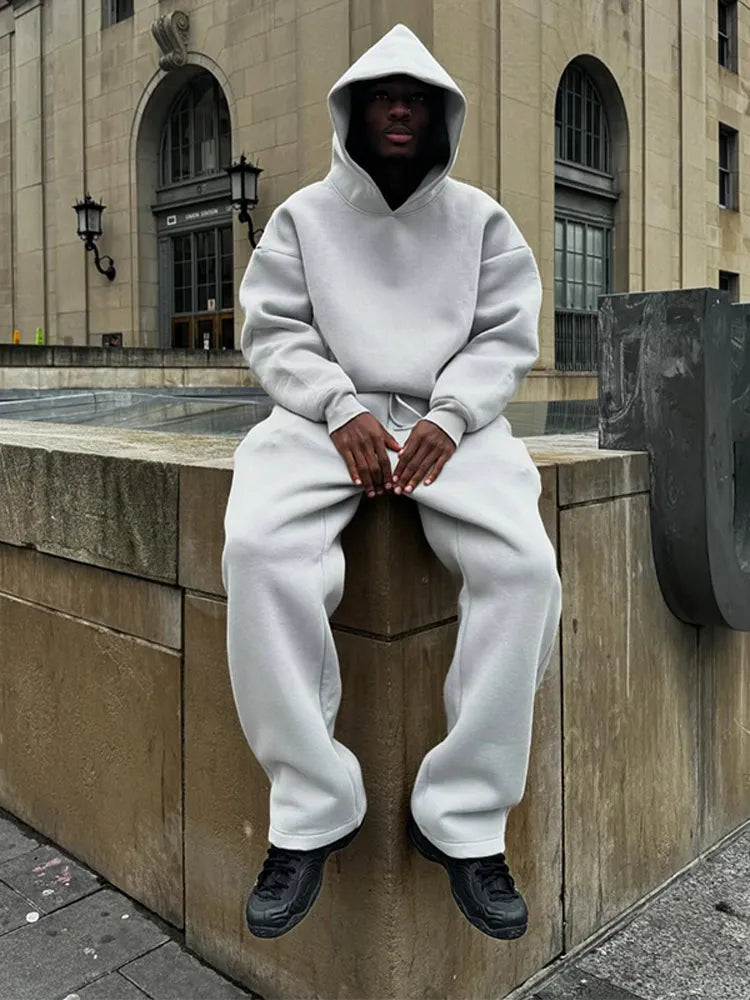 Men Hoodie Jogger Set Oversized Fit Two-Piece Long Sleeve