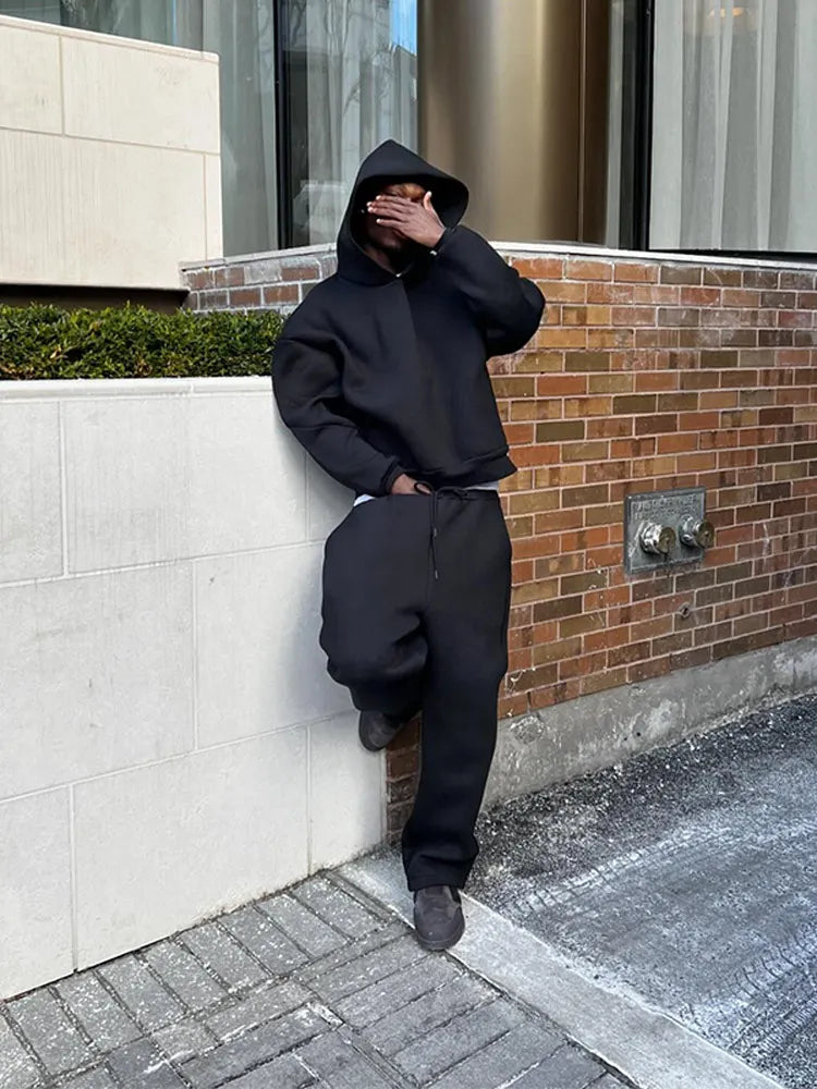 Men Hoodie Jogger Set Oversized Fit Two-Piece Long Sleeve