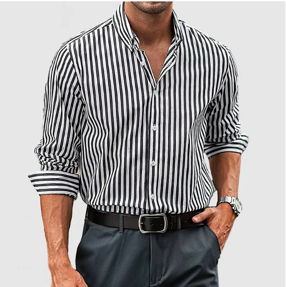 Men Full Sleeve Striped Shirt With Button Closure