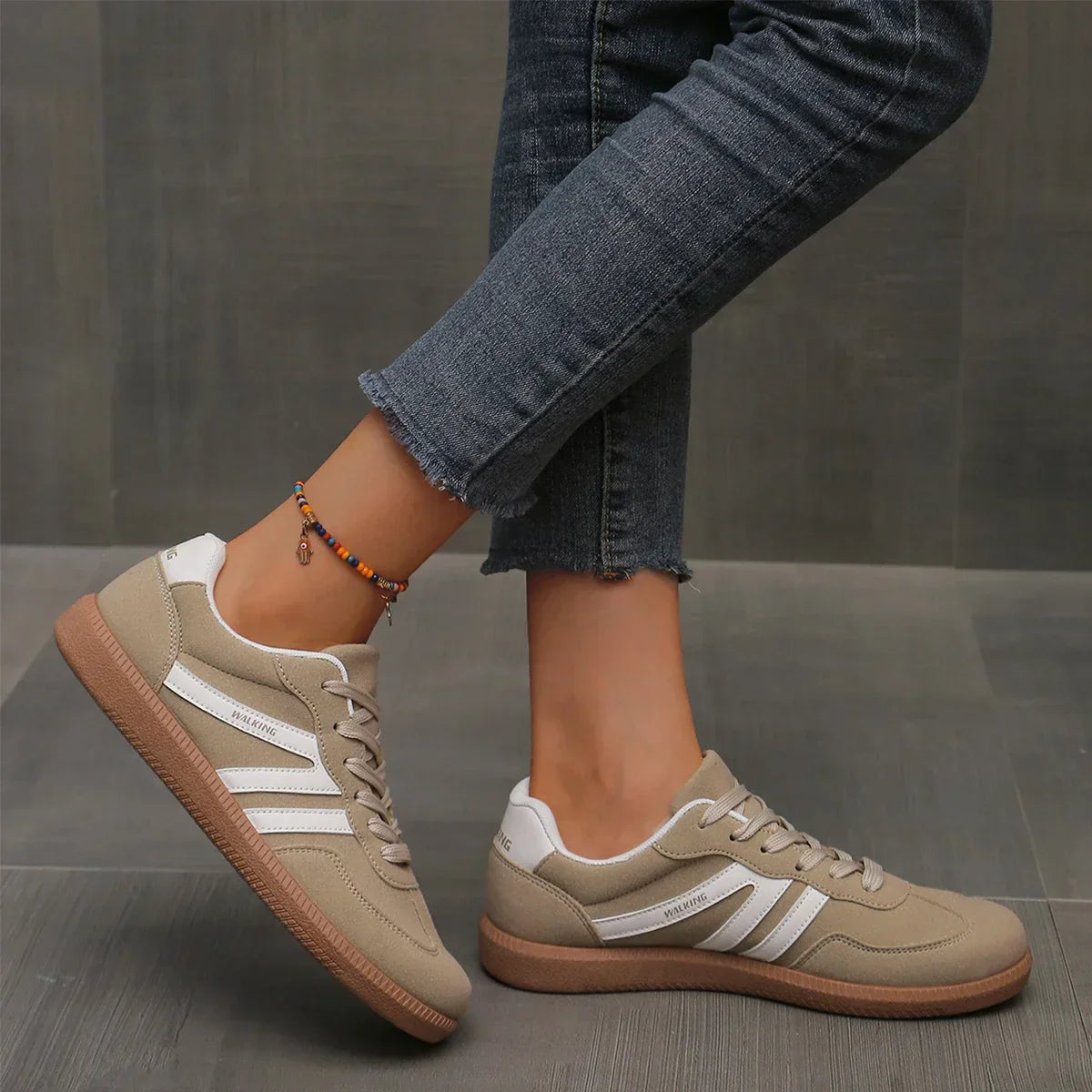 Women Walking Sneakers Breathable Mesh Upper With Cushioned Sole And Lace-Up Closure