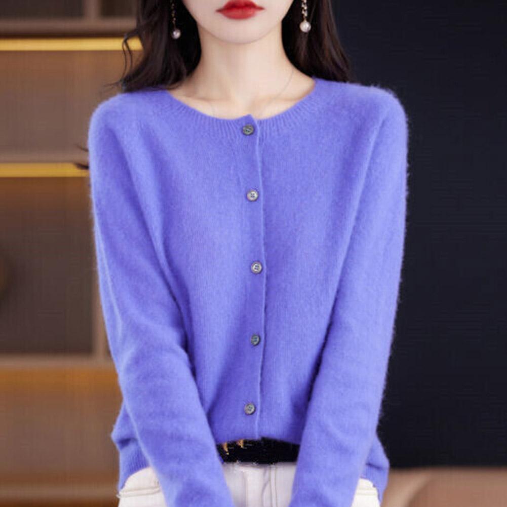 Women Autumn Knit Sweater with Buttons O-Neck Relaxed Fit Insulated