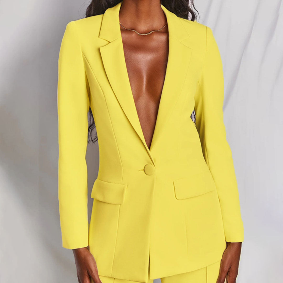 Woman Spring Blazer and Trousers Set with Tailored Blazer and Straight-Leg Trousers