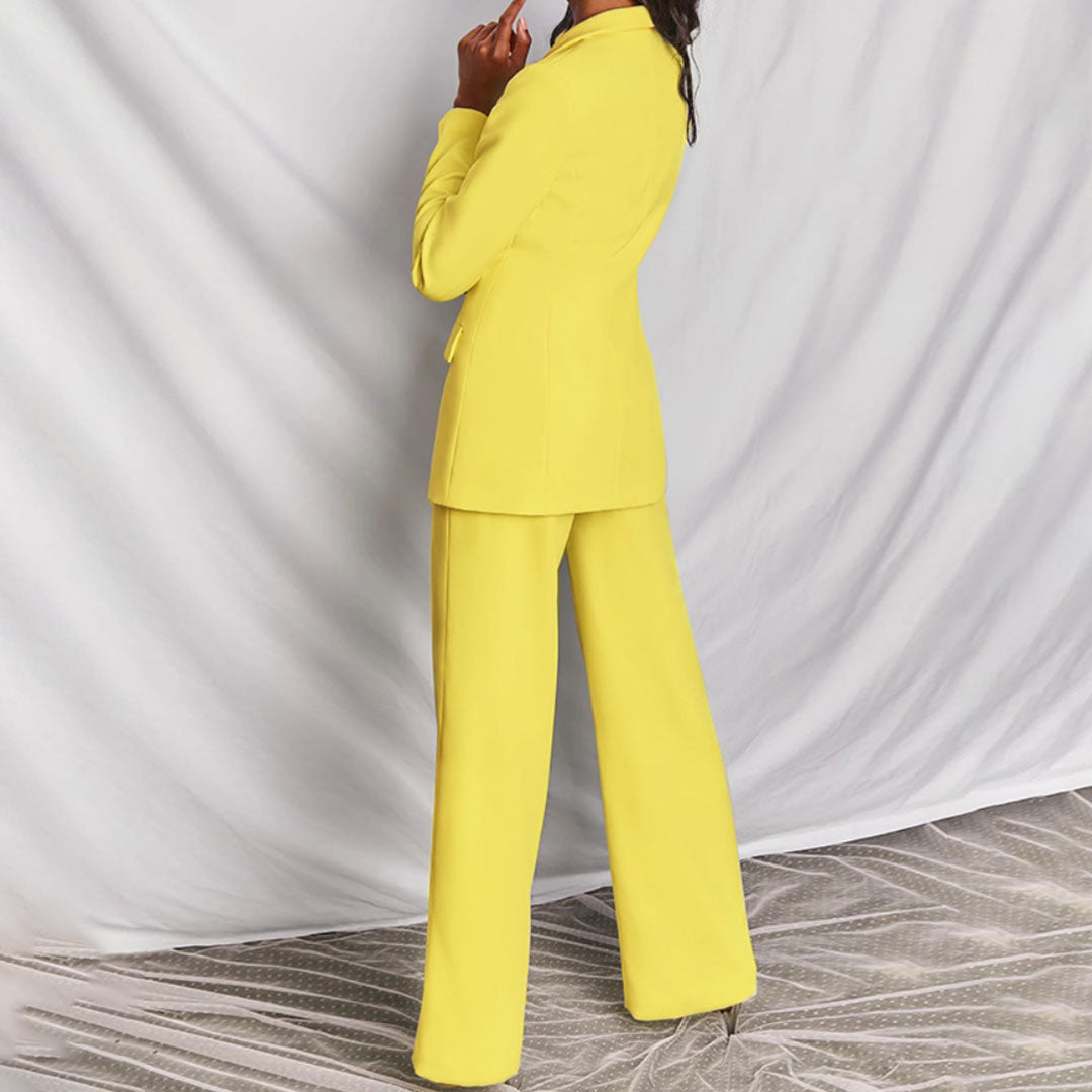 Woman Spring Blazer and Trousers Set with Tailored Blazer and Straight-Leg Trousers