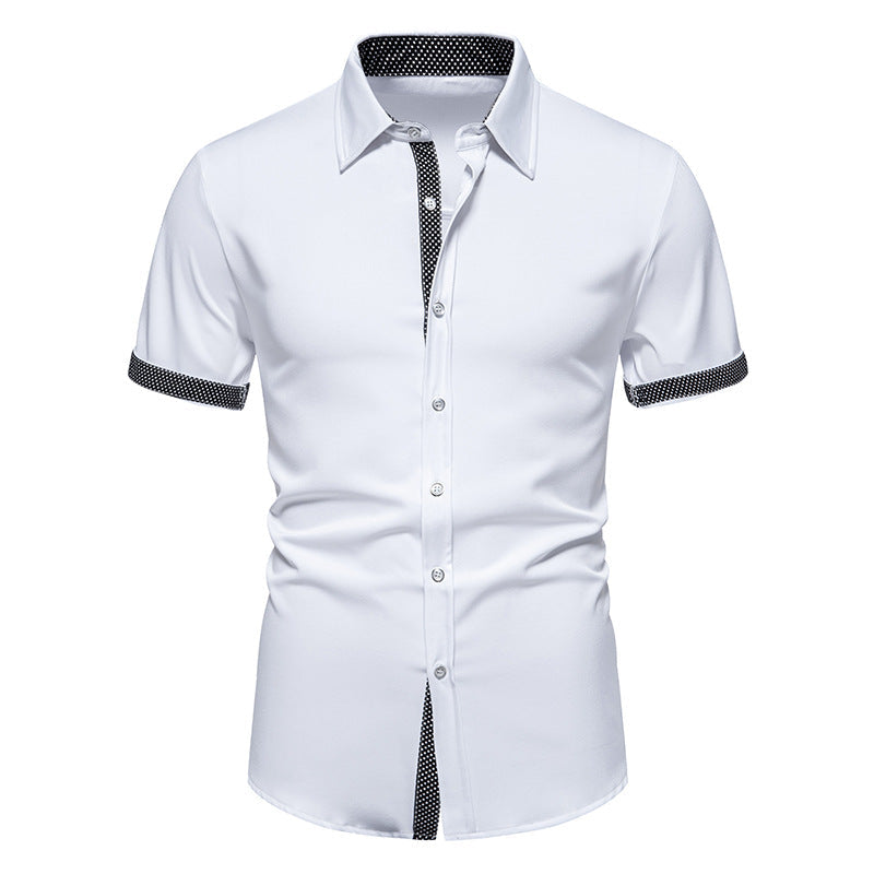 Men’s Summer Button-Up Shirt Short Sleeve Polka Dot Color-Block Design
