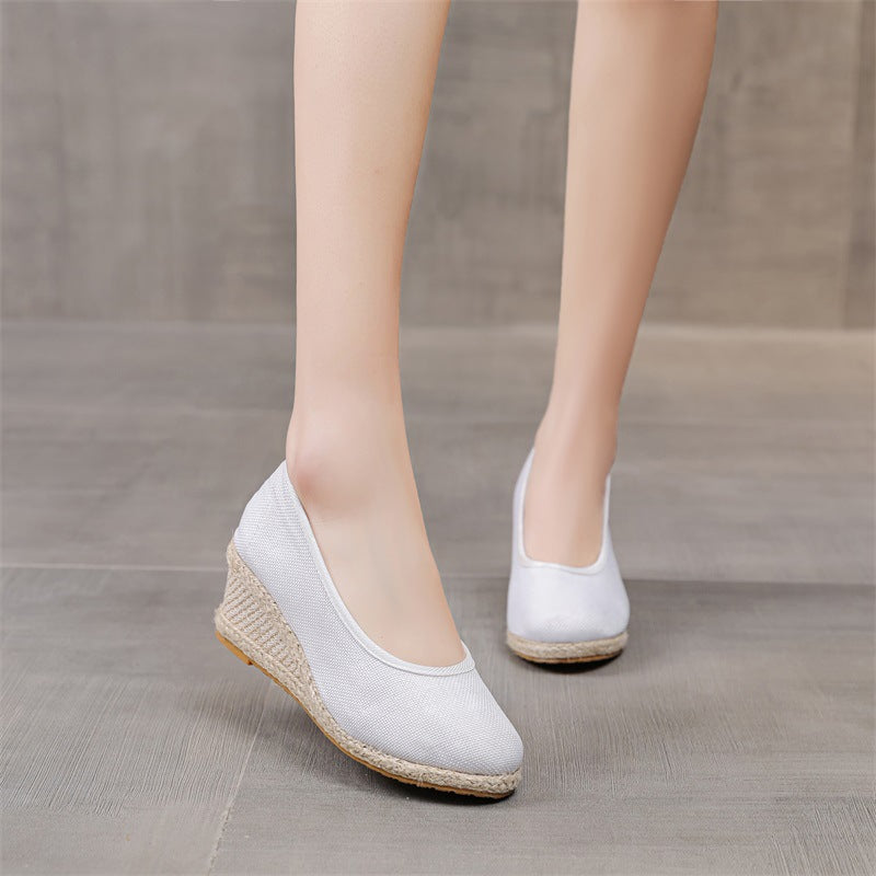 Female Summer High Heel Pumps Round Toe Low Cut Breathable Upper