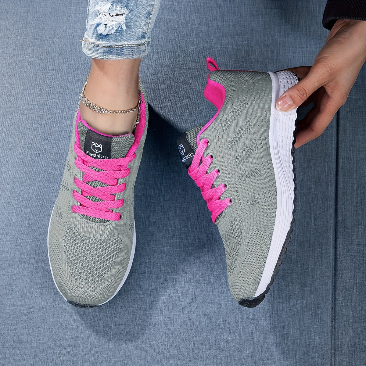 Female Spring Knit Sneakers Breathable Upper Cushioned Sole Lightweight Design