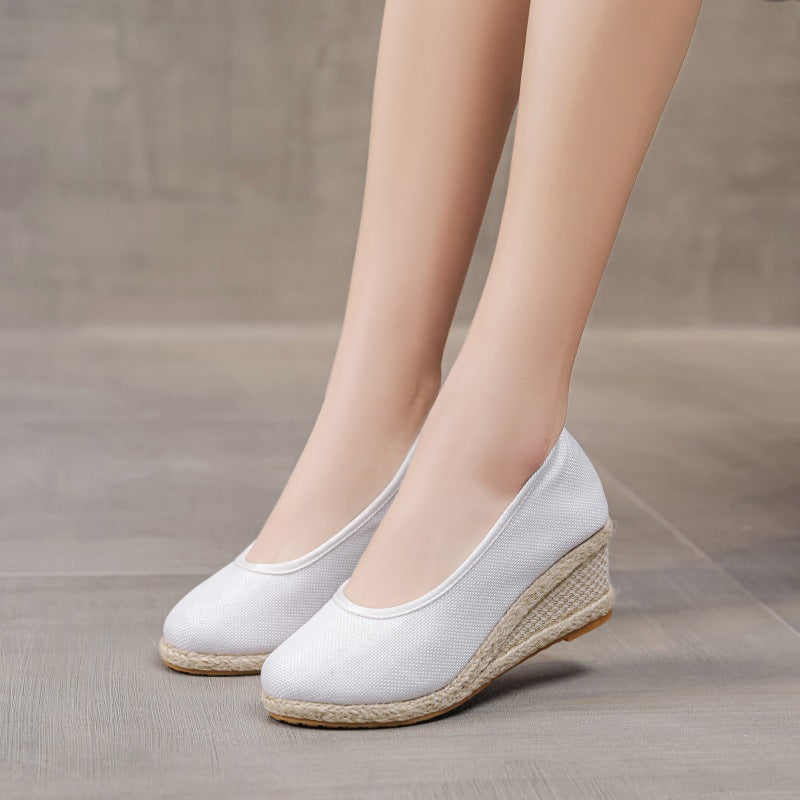 Female Summer High Heel Pumps Round Toe Low Cut Breathable Upper