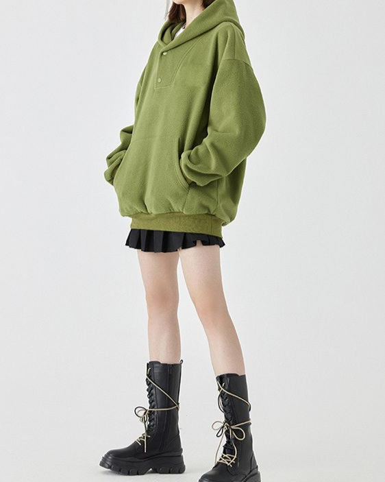 Women Autumn Polar Fleece Pullover Loose Fit Long Sleeves Multiple Colors