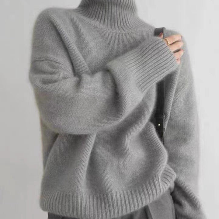 Women Turtleneck Sweater Thick Knit Long Sleeve Solid Color Pullover
