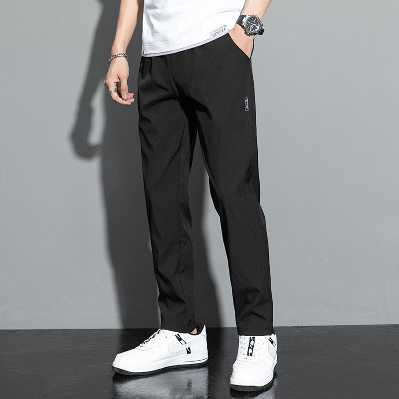 Men Summer Pants Quick-Dry Breathable Fabric Straight Leg Mid Waist Elastic Fit