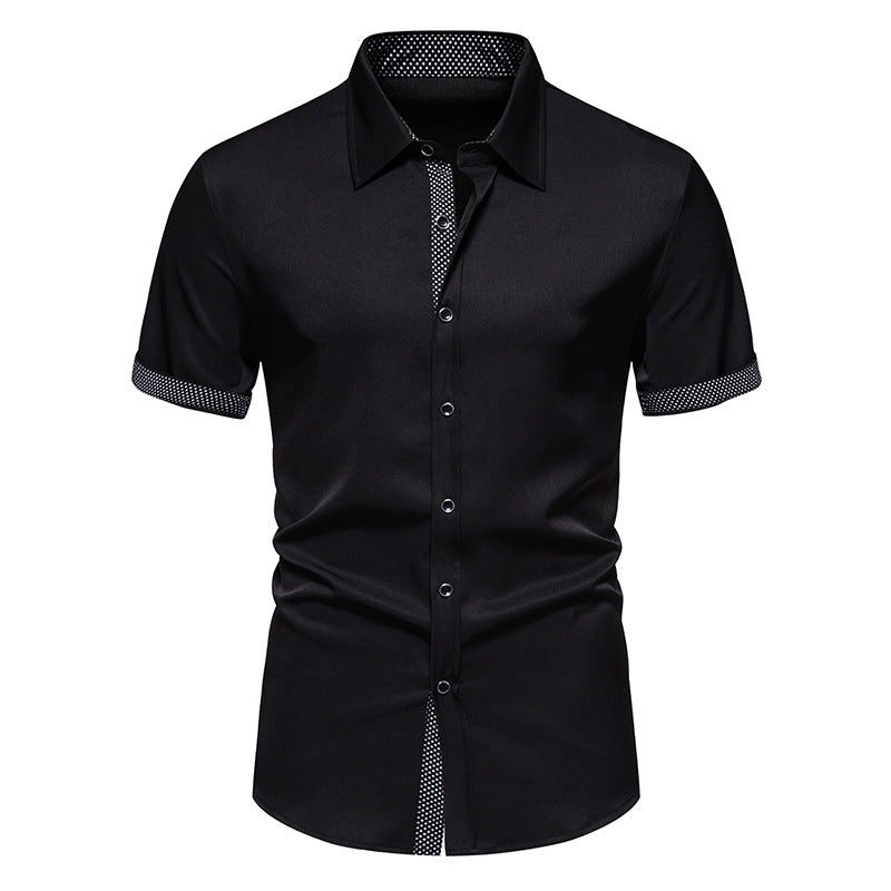 Men’s Summer Button-Up Shirt Short Sleeve Polka Dot Color-Block Design