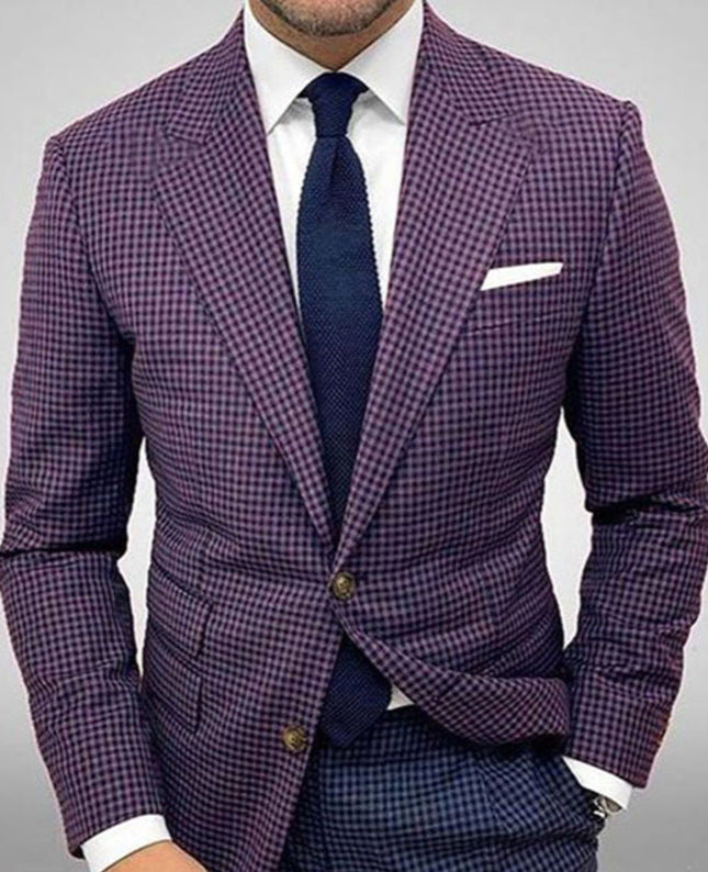 Men Blazer Slim Fit Vertical Stripe Two Button Closure