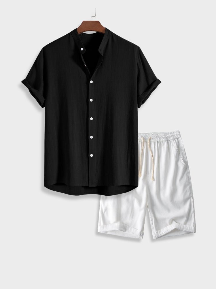 Men Spring Shirt and Shorts Set Short Sleeve Lightweight Breathable